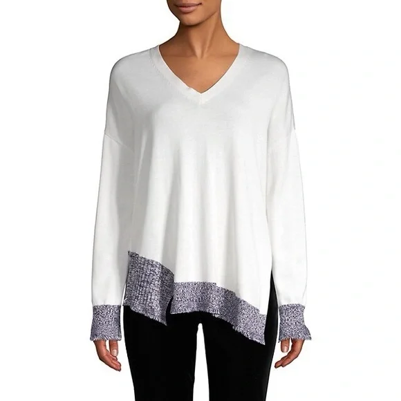10 Crosby Derek Lam V-Neck Asymmetrical Silk, Wool & Cashmere Sweater - Picture 6 of 6